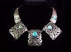 Casa Prieto Vintage Mexican Silver Cut Work & Turquoise