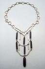 Dramatic Obsidian Cylinders Vintage Mexican Silver Necklace