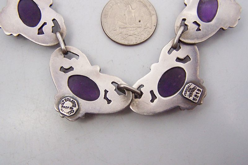 Margot de Taxco Amethyst Hearts Vintage Mexican Silver Necklace 5213