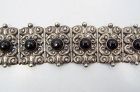 Parra Vintage Mexican Silver Onyx Repousse Bracelet