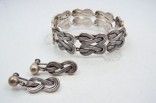 Margot de Taxco  Mexican Silver # 5625 -A  Ears Bracelet Set Vintage