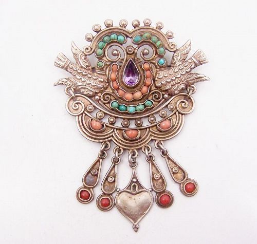 Old Matilde Poulat Matl Vintage Mexican Silver Brooch Pendent Jewels