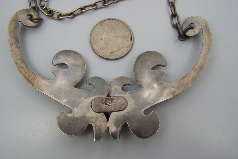 Vintage Mexican Silver Amethyst Repousse Necklace Gorgeous