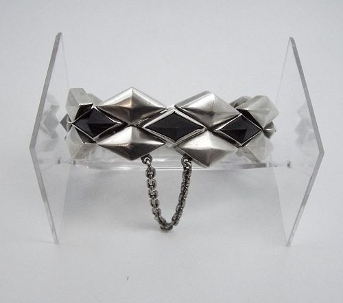 Antonio Pineda Diamond Stones Vintage Mexican Silver Bracelet