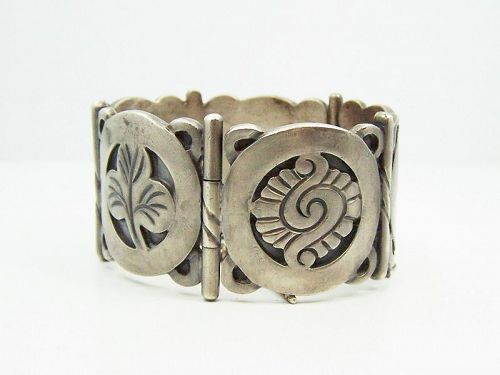 Hector Aguilar Vintage Mexican Silver Symbols Bracelet