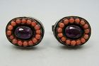 Matl Matilde Poulat Jeweled Mexican Silver Cuff Links