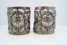 Huge Tobias Pair Vintage Mexican Silver Repousse Cuffs