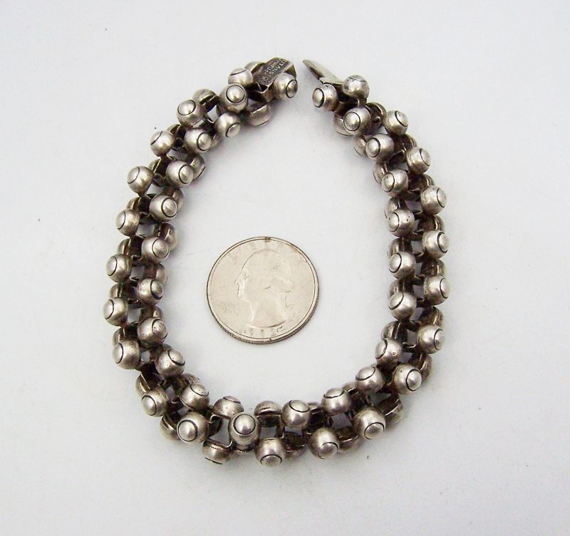 William Spratling Caviar Beads Triple Vintage Mexican Silver Bracelet