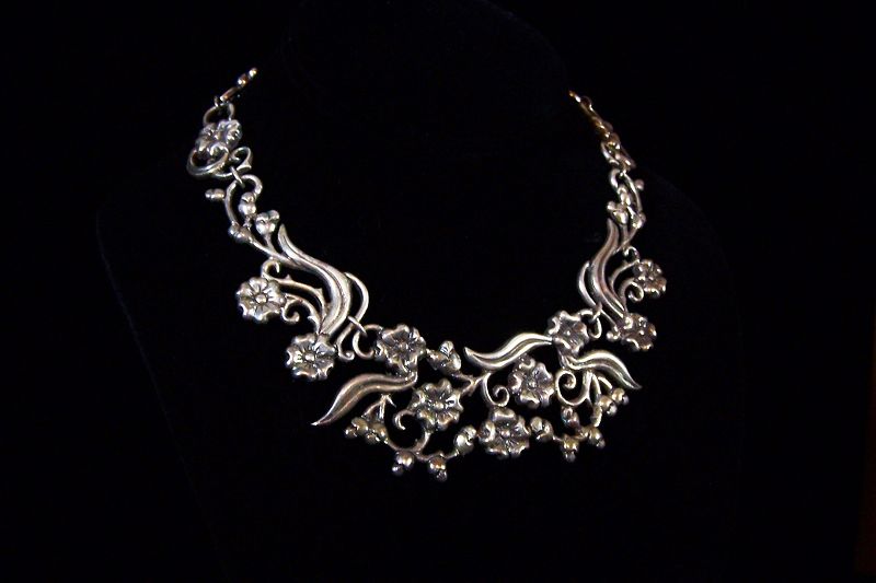 Doris Silver Vintage Mexican Silver Floral Pectoral Necklace