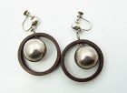 Spratling Vintage Mexican Silver & Wood Earrings