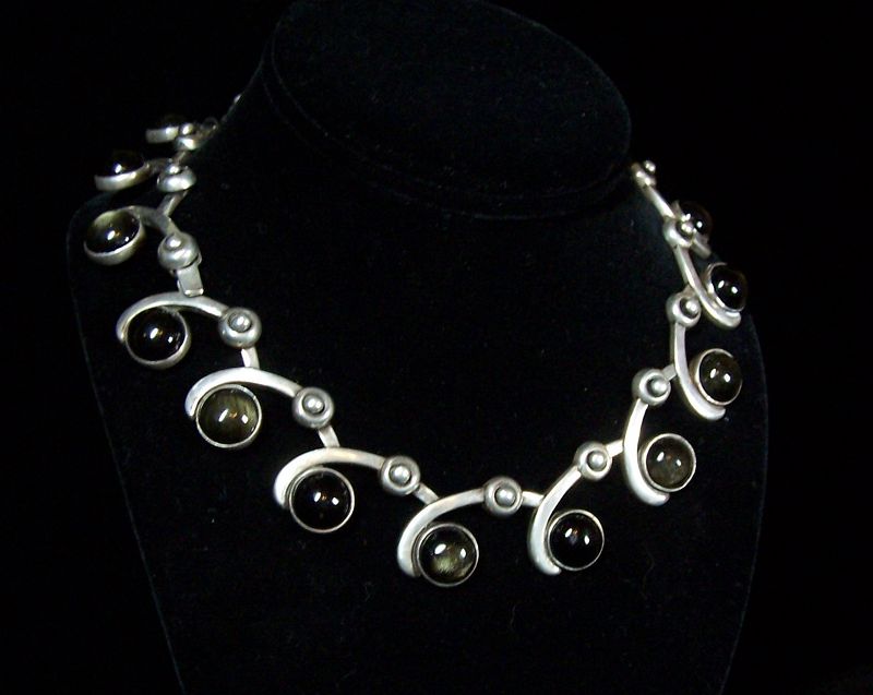 Los Castillo # 201 Obsidian Vintage Mexican Silver Necklace