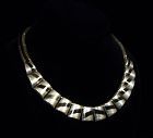 Ledesma Vintage Mexican Silver Bars Necklace And Obsidian Stone