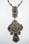 Matl Matilde Poulat Jeweled Vintage Mexican Silver Cross Necklace