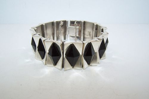 Antonio Pineda Vintage Mexican Silver Onyx  Bracelet