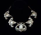 Far Fan Huge Floral Repousse Vintage Mexican Silver Necklace