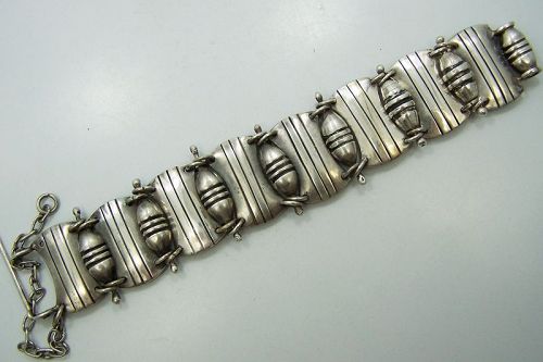 Hector Aguilar Bowling Pins Vintage Mexican Silver Bracelet