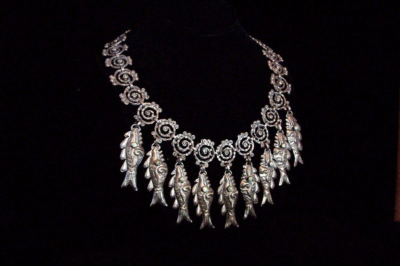 Mexican Silver Matl Salas Matilde Poulat Vintage Fish  Necklace