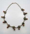 Pre Colombian Beads Vintage Mexican Silver Necklace