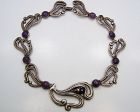 Taxco 980 Mexican Silver Vintage Free Form Floral Amethyst Necklace