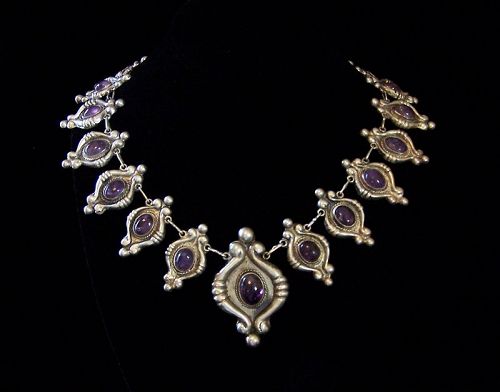 Rare Amethyst Vintage Mexican Silver Necklace & Earrings