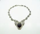 Margot de Taxco  #5105 Vintage Mexican Silver Necklace Amethyst Drop