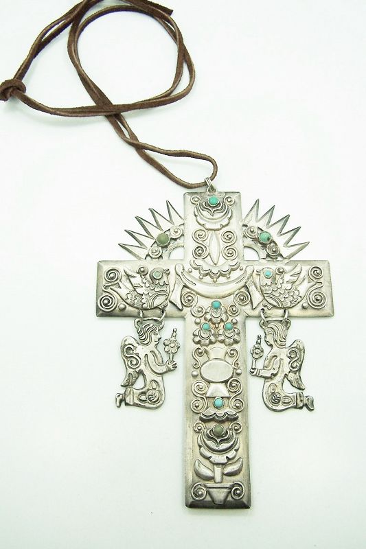 Matl Matilde Poulat HUGE Vintage Mexican Silver Reliquary Necklace