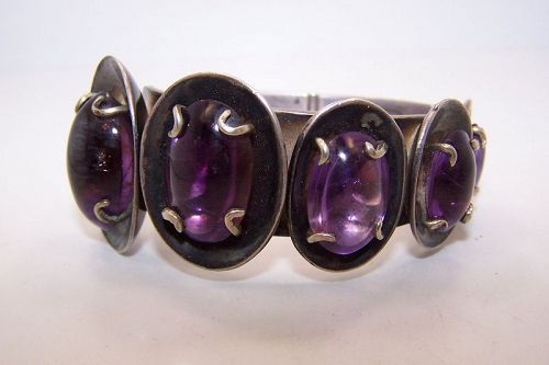 Los Castillo Five Amethyst Vintage Mexican Silver Bracelet