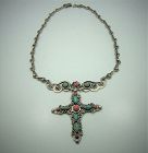 Matl Matilde Poulat Jeweled Vintage  Mexican Silver Cross Necklace