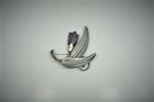 Fred Davis Vintage Mexican Silver Amethyst Floral Brooch Pin