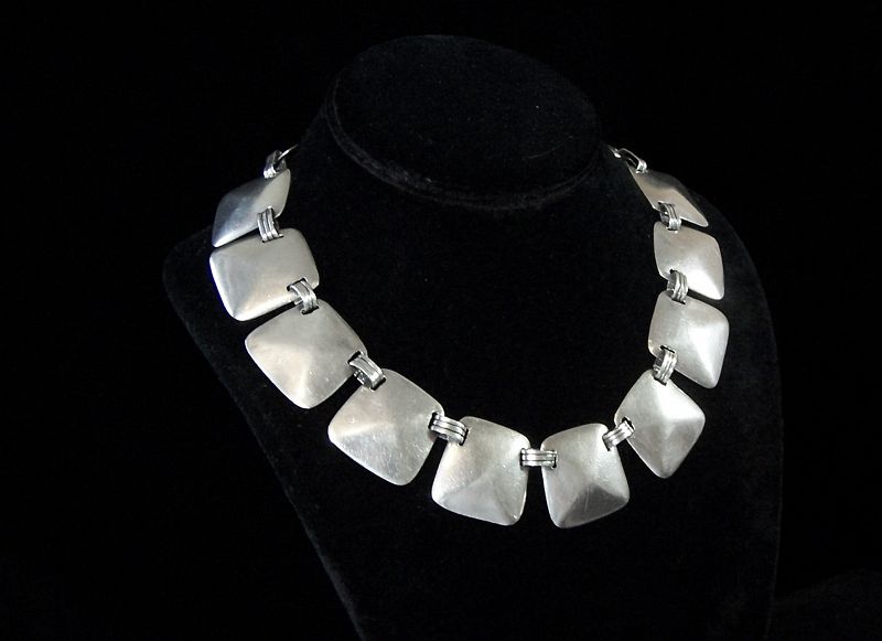 Fred Davis Faceted Trapezoid Vintage Mexican Silver Necklace