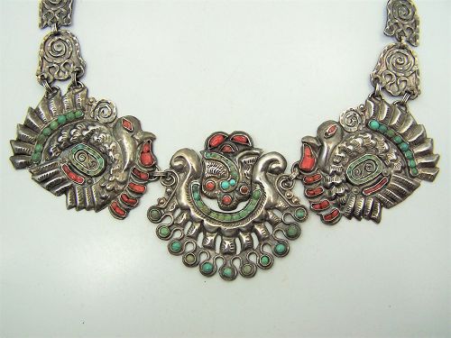 Matl Matilde Poulat Turkey Gemstone Vintage  Mexican Silver Necklace
