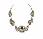 Vintage Mexican Silver Early Repousse  Amethyst Necklace