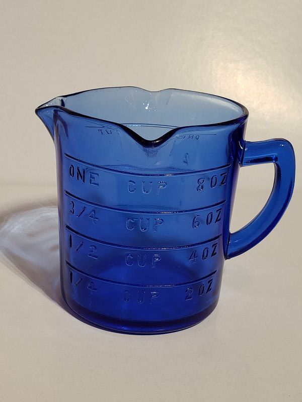 Cobalt BLUE Glass 2-cup MEASURING Mixing CUP Ounce Cup Pint Measurements  Depression Style Glass 