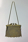 Art Nouveau Gold Diamond Pearl mesh link purse, C.1900