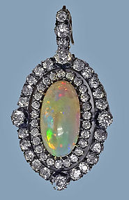 Fine Opal and Diamond Pendant, English C.1880