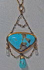 Arts and Crafts Gold Turquoise and Pearl Necklace, English C.1900.