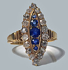 Antique Sapphire and Diamond 18K navette Ring, English C.1896