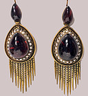 Antique 15K Gold Garnet tassel Earrings, English C.1875.