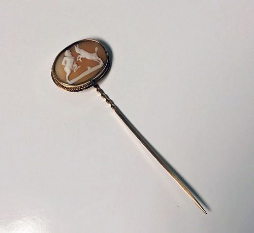 Fine Antique Cameo Stickpin possibly Balaam and donkey, C.1875