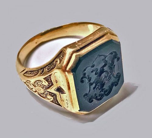 Antique Gold Bloodstone Signet Ring C.1880