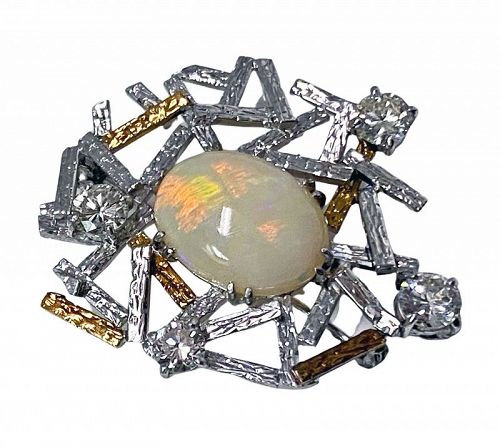 1960’s Opal and Diamond 18K Brooch Pendant