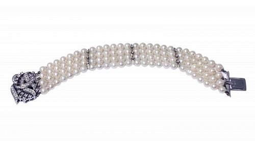 Art Deco 1930’s cultured pearl and diamond bracelet
