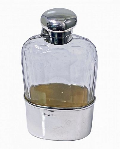 Antique English Silver hip flask, London 1906