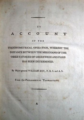 WILLIAM ROY Rare Navigation Book c1797 Trigonometry Between Paris & Gr