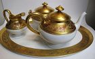 LIMOGES HAVILAND c1915 Gold Arts Crafts Teapot Sugar Bowl Creamer Tray