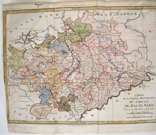 RIGOBERT BONNE 1787 Original Colored Map Germany & Region 15" x 12"