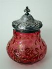 Gorgeous Victorian c1900 Cranberry Dimple Moser Style Candy Jar