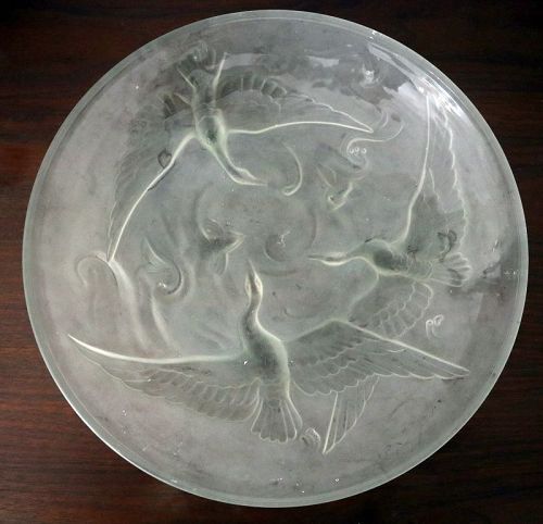 Verrerie D'Andelys 14" Glass Charger c1935 Three Birds