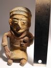 Pre Columbian Artifact Seated Woman With Bowl & Headdress Repaired