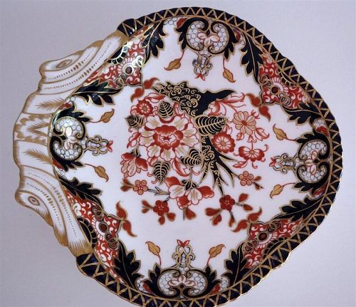 CROWN DERBY Kings Pattern Imari Rare Serving Plate Shell Handle c1913